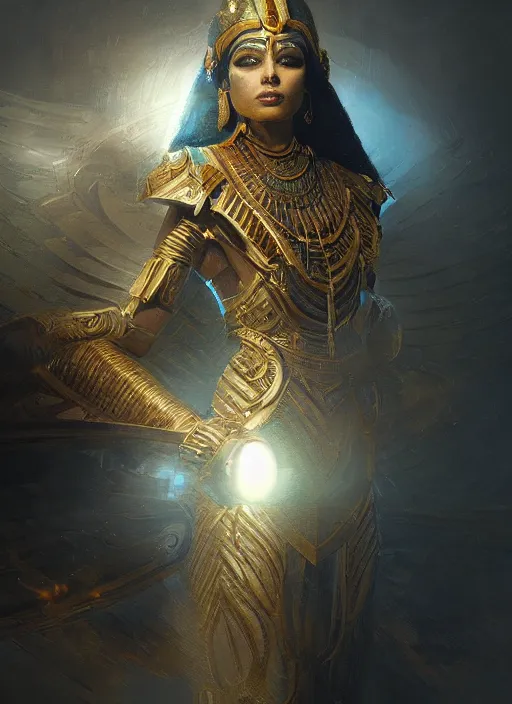 Prompt: egyptian god, powerfull, intricate, elegant, volumetric lighting, digital painting, highly detailed, artstation, sharp focus, illustration, ruan jia, rutkowski