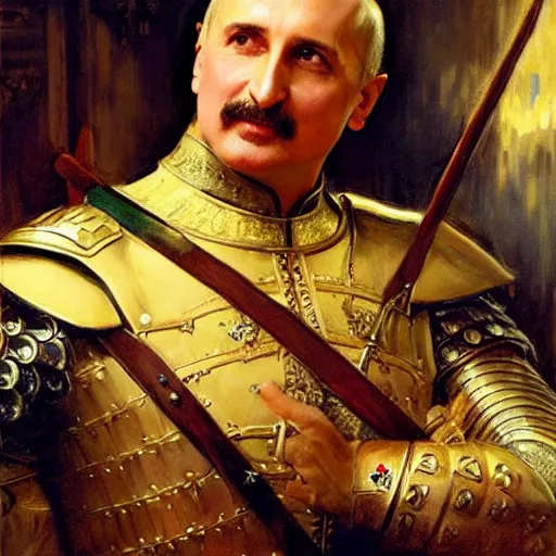 Prompt: attractive fully clothed alexander lukashenko confesses his love for his attractive fully clothed vladimir putin knight. highly detailed painting by gaston bussiere and j. c. leyendecker 8 k