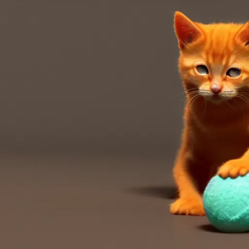 Prompt: orange tabby kitten playing with a ball of yarn, octane render, 4 k