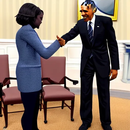 Image similar to hololive vtuber amelia watson finally shakes hands with her hero, barack obama