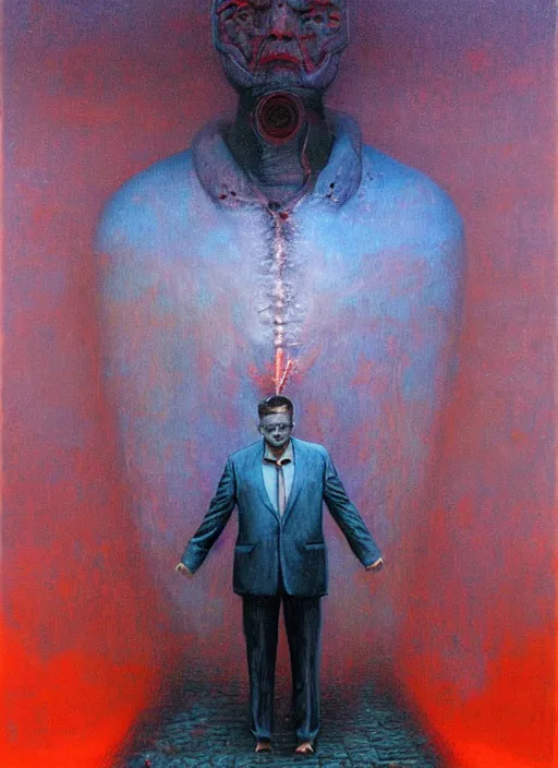 Prompt: A painting of Elon Musk in style of Beksinski. Very detailed