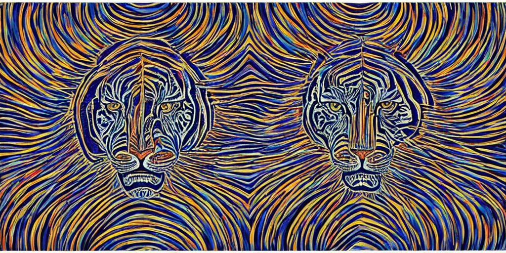 Image similar to alex grey art patterns on a tiger head