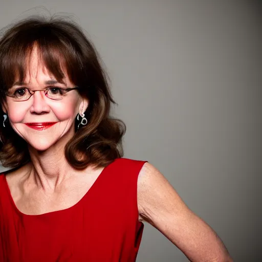 Image similar to dslr portrait still of young sally field wearing a beautiful red dress, 8 k 8 5 mm f 1. 4