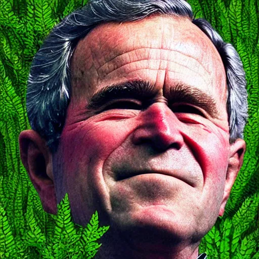 Prompt: george bush covered in green foliage, high detail