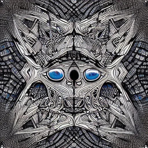 Image similar to Geometrically surreal eyes, extremely high detail, photorealistic, intricate line drawings, dotart, album art in the style of James Jean