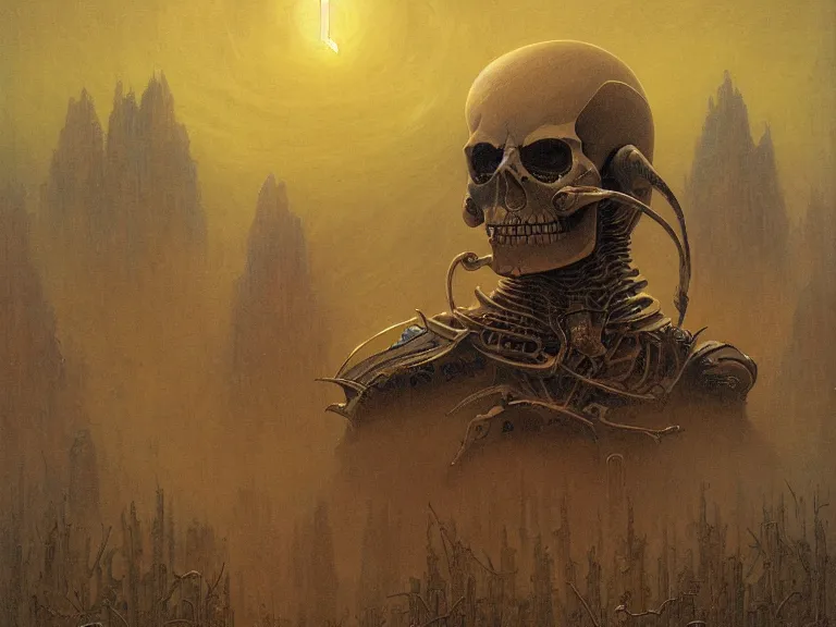 Prompt: a detailed profile illustration of skelleton, cinematic sci-fi poster, bounty hunter portrait symmetrical and science fiction theme with lightning, aurora lighting clouds and stars by beksinski carl spitzweg and tuomas korpi. baroque elements. baroque element. intricate artwork by moebius. Trending on artstation. 8k