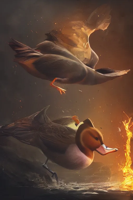 Image similar to duck drinks energy napiokmonstr energy, concept art, wlop, digital painting, trending on artstation, highly detailed, epic composition, official media, 8 k uhd