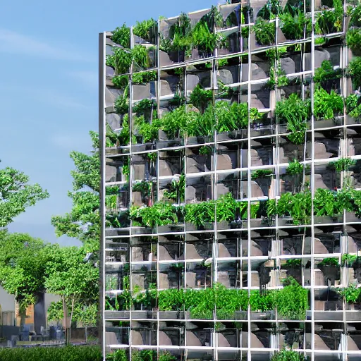 Prompt: vertical farming facade, CG society, architectural rendering, 4k, 8k