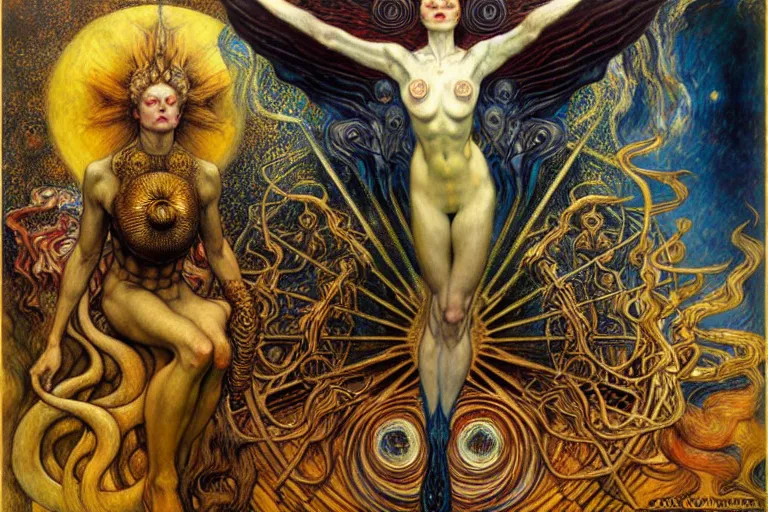 Image similar to Divine Chaos Engine by Karol Bak, Jean Delville, William Blake, Gustav Klimt, and Vincent Van Gogh, symbolist, visionary