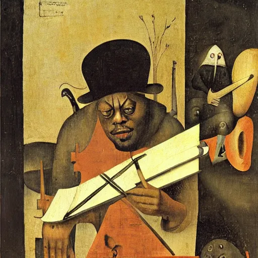 Image similar to charles mingus by hieronymus bosch