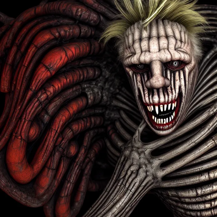 Image similar to gary busey as a monster designed by hr giger, colorful horror video game, sci fi horror,, body horror, unreal engine, octane render, depth of field, cycles render, hd