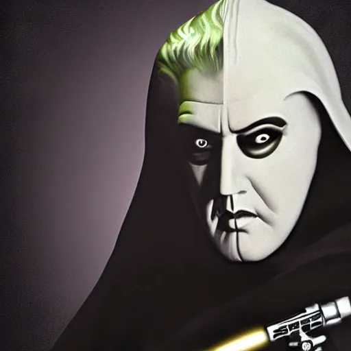 Prompt: Elvis as Emperor Palpatine, Star Wars, cinematic, photorealistic,