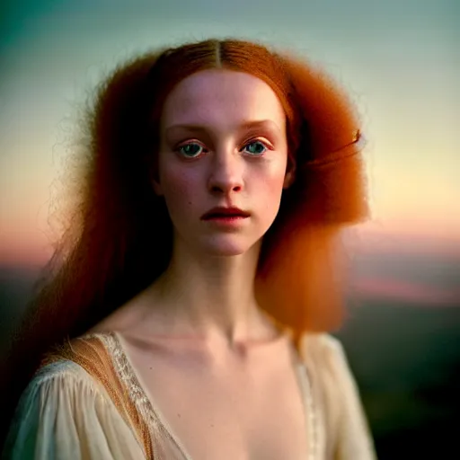 Prompt: photographic portrait of a stunningly beautiful english renaissance female in soft dreamy light at sunset, alpine peak, soft focus, contemporary fashion shoot, hasselblad nikon, in a denis villeneuve and tim burton movie, by edward robert hughes, annie leibovitz and steve mccurry, david lazar, jimmy nelsson, extremely detailed, breathtaking, hyperrealistic, perfect face