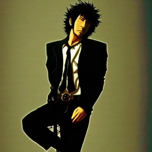 Image similar to A beautiful portrait of Keanu Reeves as Spike Spiegel from the anime Cowboy bebop, still from the movie