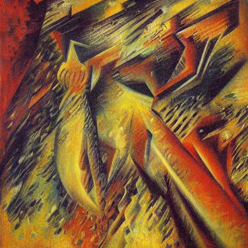 Prompt: dynamism of psychosis a portrait by umberto boccioni, oil on canvas