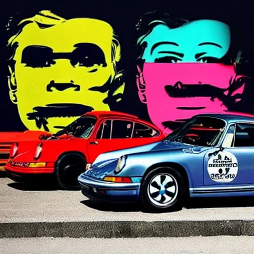 Prompt: a porsche 9 1 1 in the style of andy warhol