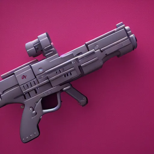 Image similar to pink coloured, majors thermodynamic pistol from ghost in the shell, cute, weapon, gun, 3 d filament print, octane render, high definition