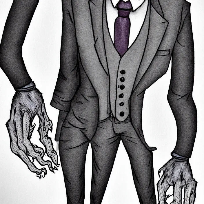 Image similar to a handsome werewolf boyfriend in a dapper suit, furry art, trending on artstation, by junji ito, 8 k