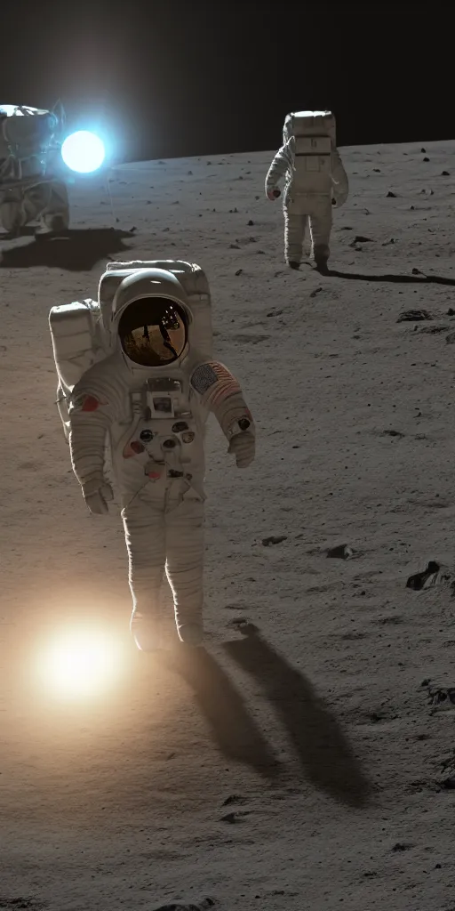 Image similar to concept art, a astronaut landing on the moon, backlight, f 3 2, high detail, octane rendering, unreal engine.