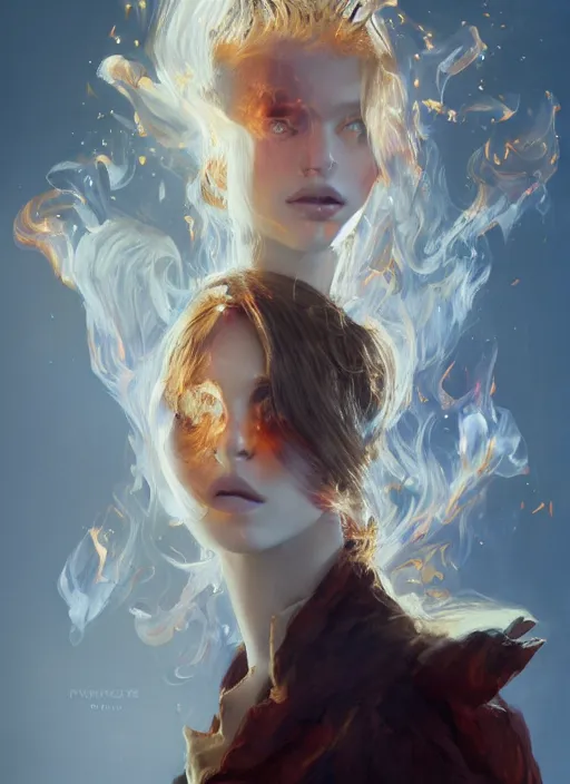 Image similar to fashion portrait with fire, female, future, torch, flame, harper's bazaar, vogue, fashion magazine, intricate, concept art, close up, ornate, luxury, elite, elegant, trending on artstation, by ruan jia, by Kenneth Willardt, by ross tran, by WLOP, by Andrei Riabovitchev,