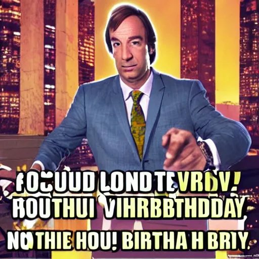 Image similar to POV: Saul Goodman congratulates you on your birthday!