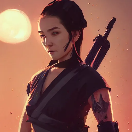 Image similar to highly detailed portrait, kunoichi, in gta v, stephen bliss, unreal engine, fantasy art by greg rutkowski, loish, rhads, ferdinand knab, makoto shinkai and lois van baarle, ilya kuvshinov, rossdraws, tom bagshaw, global illumination, radiant light, detailed and intricate environment