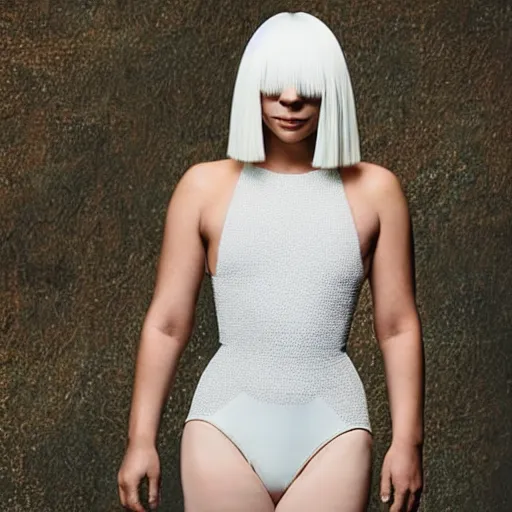 Prompt: sia Furler full body photo shoot in leotard