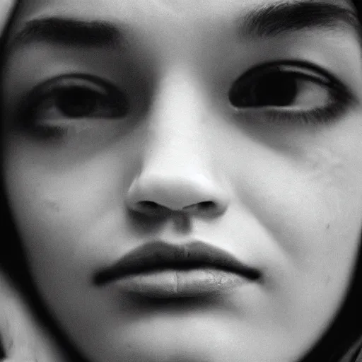 Prompt: Woman. Portrait. Medium close up. Facial detail. CineStill