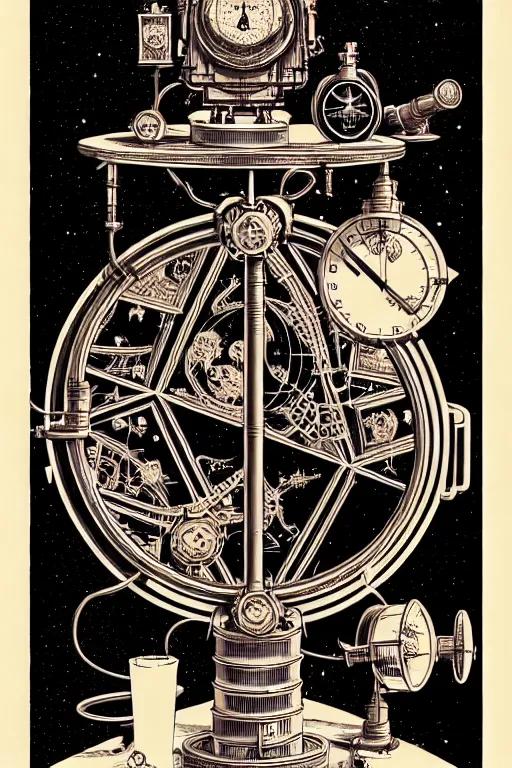 Prompt: a majestic steampunk alchemists weighing scale, furniture, high details, bold line art, by vincent di fate and joe fenton, inking, etching, screen print, masterpiece, trending on artstation, sharp, high contrast, hyper - detailed,, hd, 4 k, 8 k