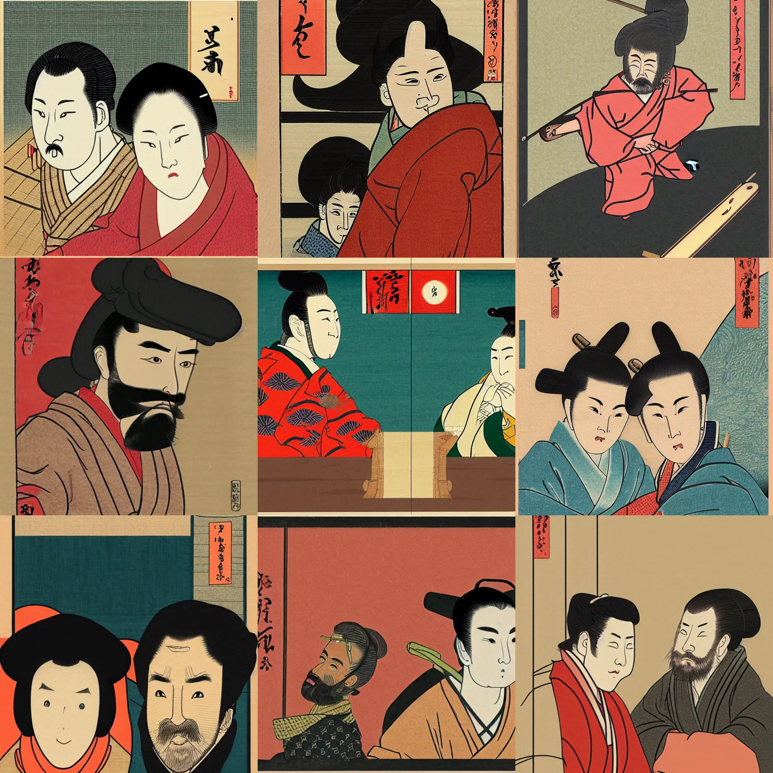 Prompt: twitch streamer forsen and peppah in Ukiyo-e style, rule of thirds