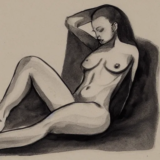 Image similar to ink and wash life drawing of reclining female