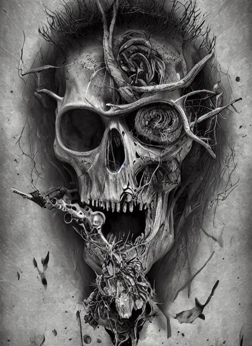 Image similar to that is not dead which can eternal lie and with strange aeons even death may die, memento mori, macabre, dark art, photobashing, digital art highly detailed