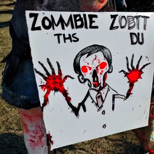 Image similar to zombie protestor sign art during the apocalypse