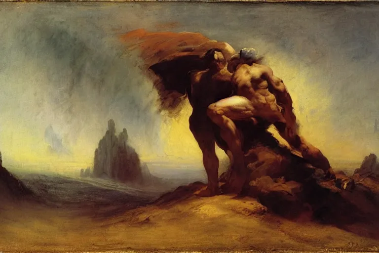 Image similar to oil painting by william turner, by theodore gericault, by caspar david friedrich, by frank frazetta oil painting, romantism, realism, limited palette