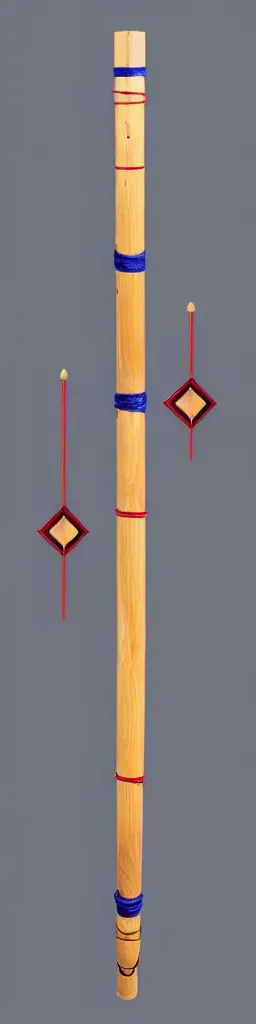 Image similar to picture of a single wooden long straight thin ninja fighting staff with small ornaments, weapon, highlight, vertical, centred, symmetric, sci - fi, fantasy, dnd, close shot, bright uniform background, award winning