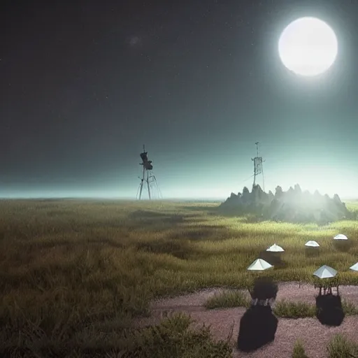 Image similar to hexagon sun shields floating above earth, unreal engine, digital art, solar eclipse, simon stalenhag