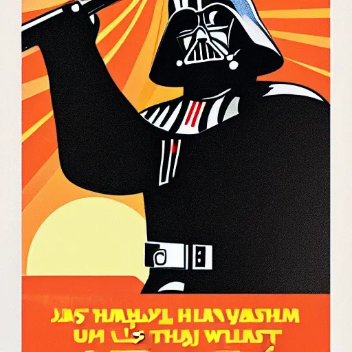Image similar to darth vader in soviet space propaganda poster