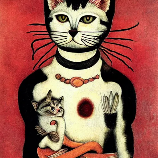 Prompt: house cat by Frida Kahlo