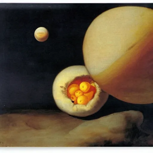 Image similar to saturn devouring a peach painting by francisco goya