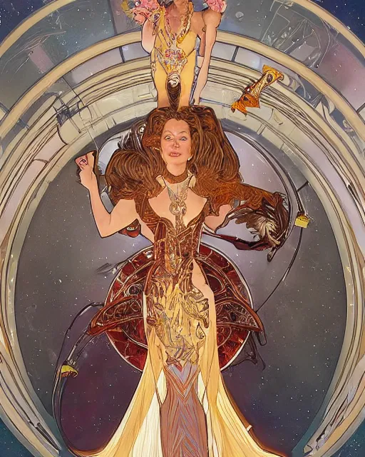 Prompt: portrait of actress Krys Marshall wearing a space suit, intricate, elegant, highly detailed, centered, digital painting, artstation, concept art, smooth, sharp focus, illustration, art by android jones and donato giancola and alphonse mucha