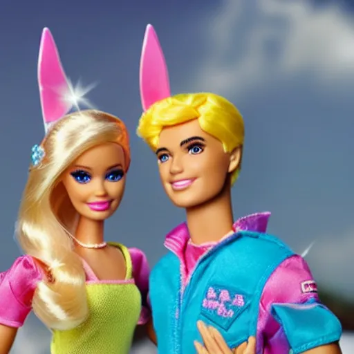 Image similar to Barbie and Ken as Unicorns