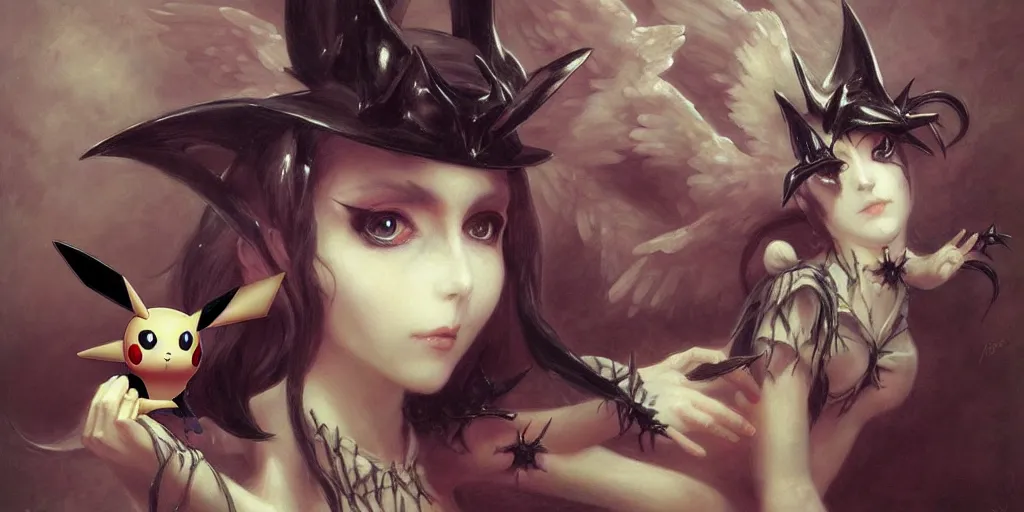 Image similar to 3 d pokemon, wearing gothic accessories, spooky, master painter and art style of noel coypel, art of emile eisman - semenowsky, art of edouard bisson