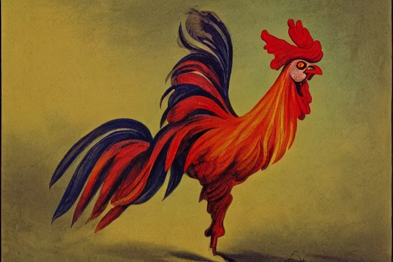 Image similar to illustration of a rooster, by karl wilhelm de hamilton, sharp focus, lively colors, portrait