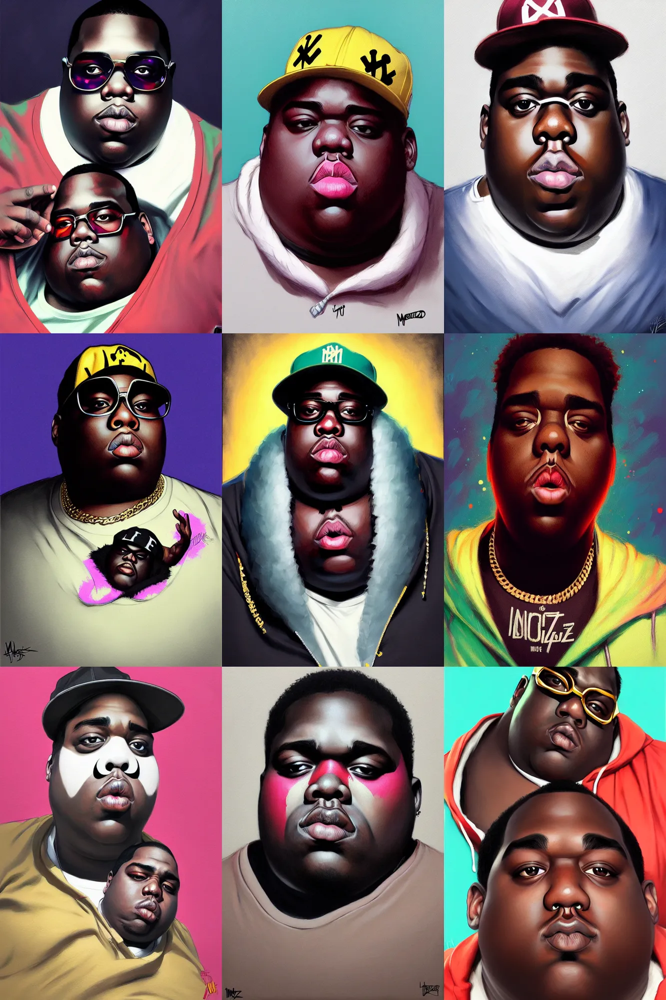 Prompt: the notorious b. i. g. as a cute cuddle fuzee juggalo, shaded lighting poster by magali villeneuve, artgerm, jeremy lipkin and michael garmash, rob rey and kentaro miura style, trending on art station