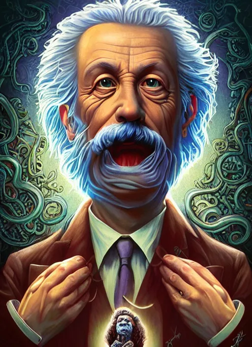 Prompt: lovecraft lovecraftian portrait of einstein, pixar style, by tristan eaton stanley artgerm and tom bagshaw.