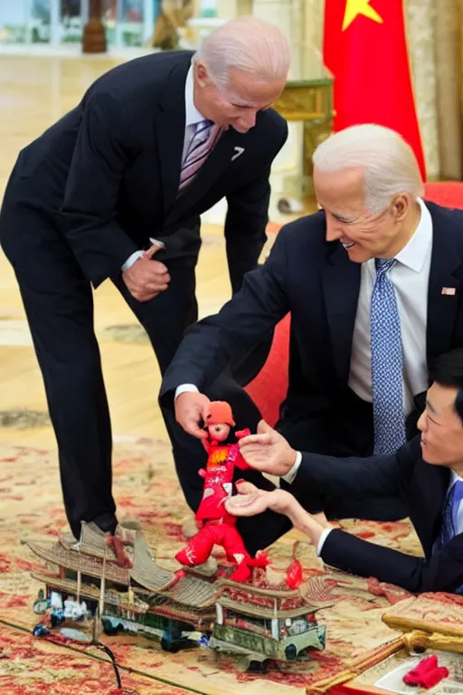 Image similar to chinese leader playing with a joe biden doll