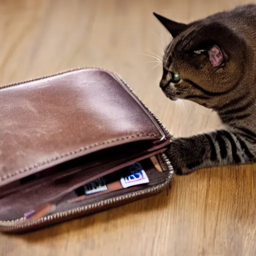 Prompt: stock footage, cat stealing a wallet