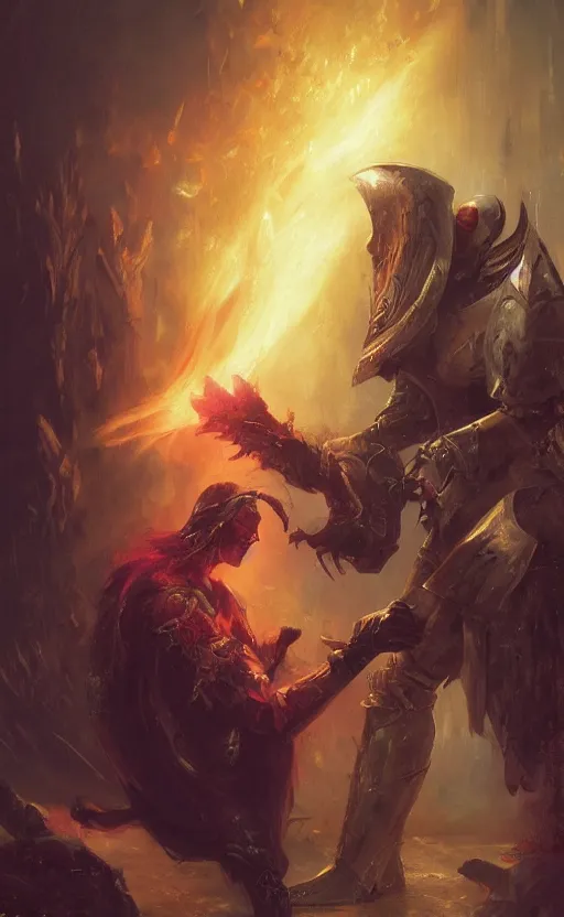 Prompt: a decaying knight falls to his knees in defeat by simon spurrier and noah bradley and delphin enjolras and daniel f. gerhartz