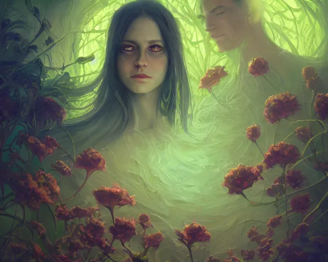 Prompt: spring, green, flowers, detailed portrait painting of irreconcilable personification by anato finnstark, noah bradley, raymond swanland, and steven belledin, cinematic lighting, highly detailed, digital painting, trending on artstation, pixiv, concept art, sharp focus, illustration