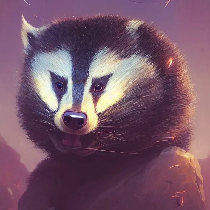 Image similar to highly detailed portrait of a cute badger, unreal engine, fantasy art by greg rutkowski, loish, rhads, ferdinand knab, makoto shinkai and lois van baarle, ilya kuvshinov, rossdraws, tom bagshaw, alphonse mucha, global illumination, radiant light, detailed and intricate environment